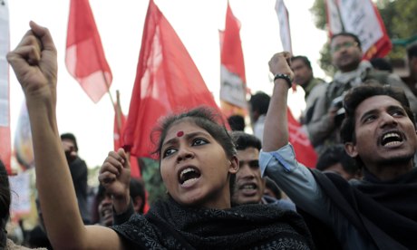 A protest in Dhaka, Bangladesh, against attacks targeting Hindus following a violent election day