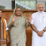 Santiniketan: Prime Minister Narendra Modi and his Bangladeshi counterpart Sheikh Hasina jointly inaugurate the Bangladesh Bhavan at Santiniketan, in West Bengal on May 25, 2018. Also seen West Bengal Chief Minister Mamata Banerjee. (Photo: IANS/PIB)