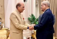 President calls for stronger ties, fair sharing of common river waters during meeting with Trivedi